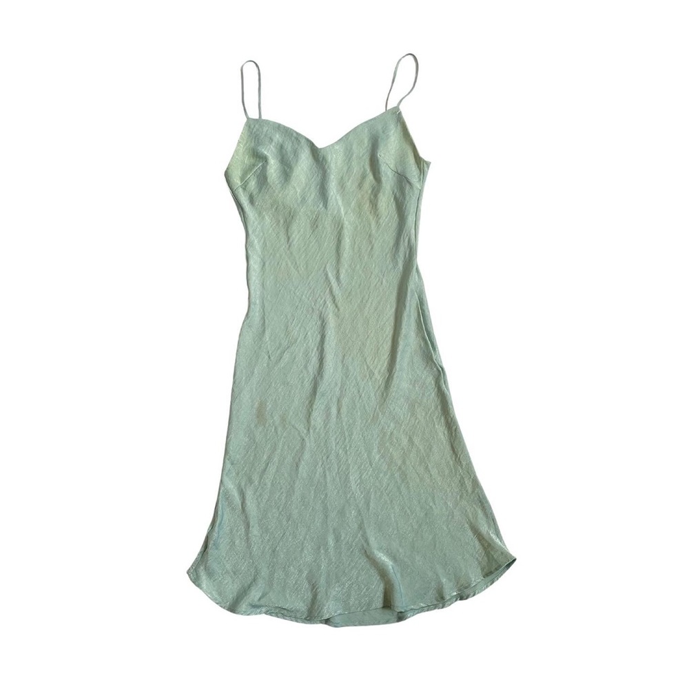 Audrey teal satin midi slip dress